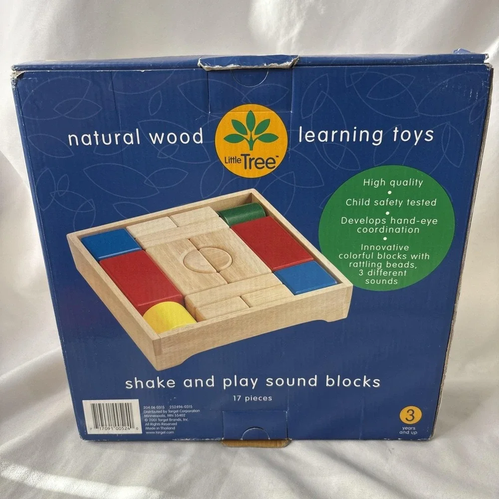 Vtg Little Tree Natural Wood‎ Learning Toys Shake & Play Sound Blocks 17 Pc NEW